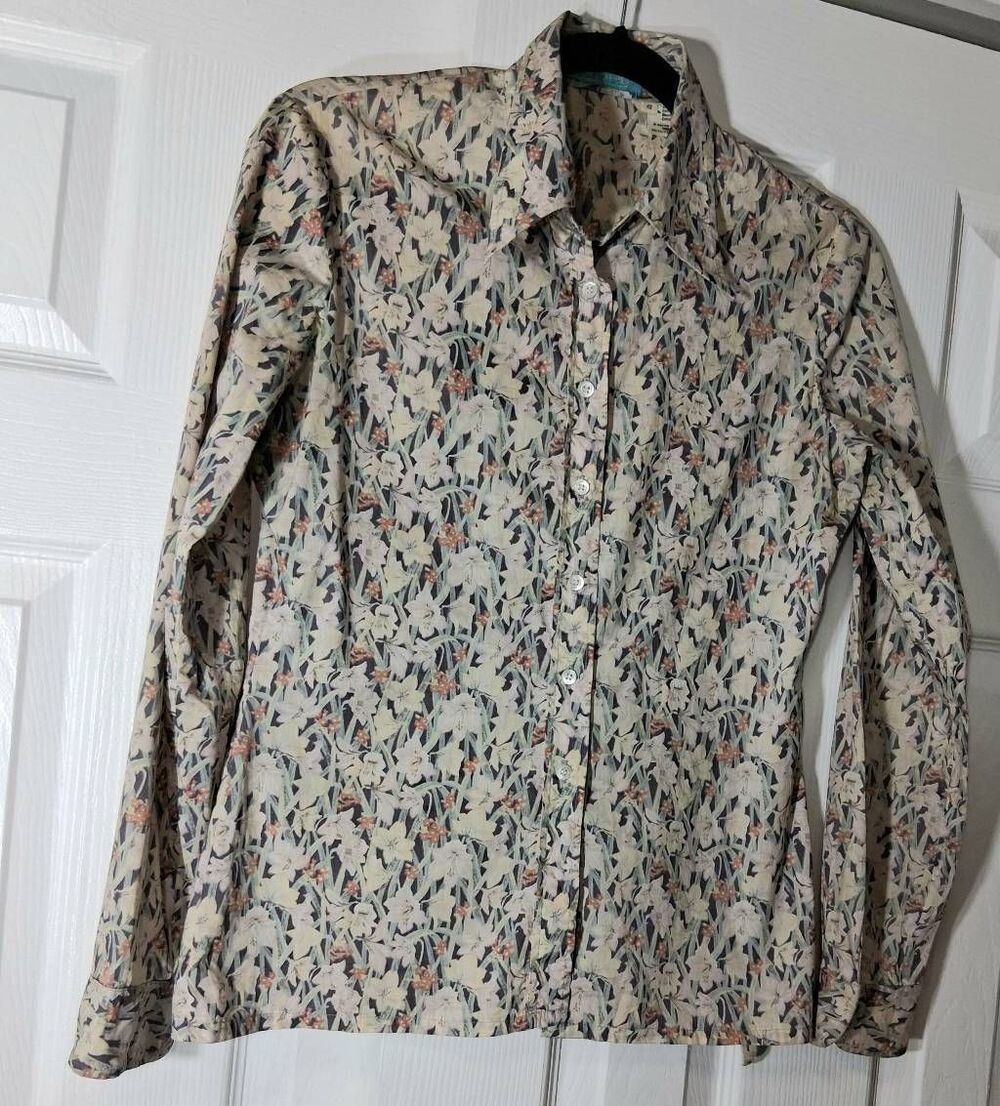 Vintage 90's chemise cacharel womens medium folk art print shirt button floral - Picture 3 of 9